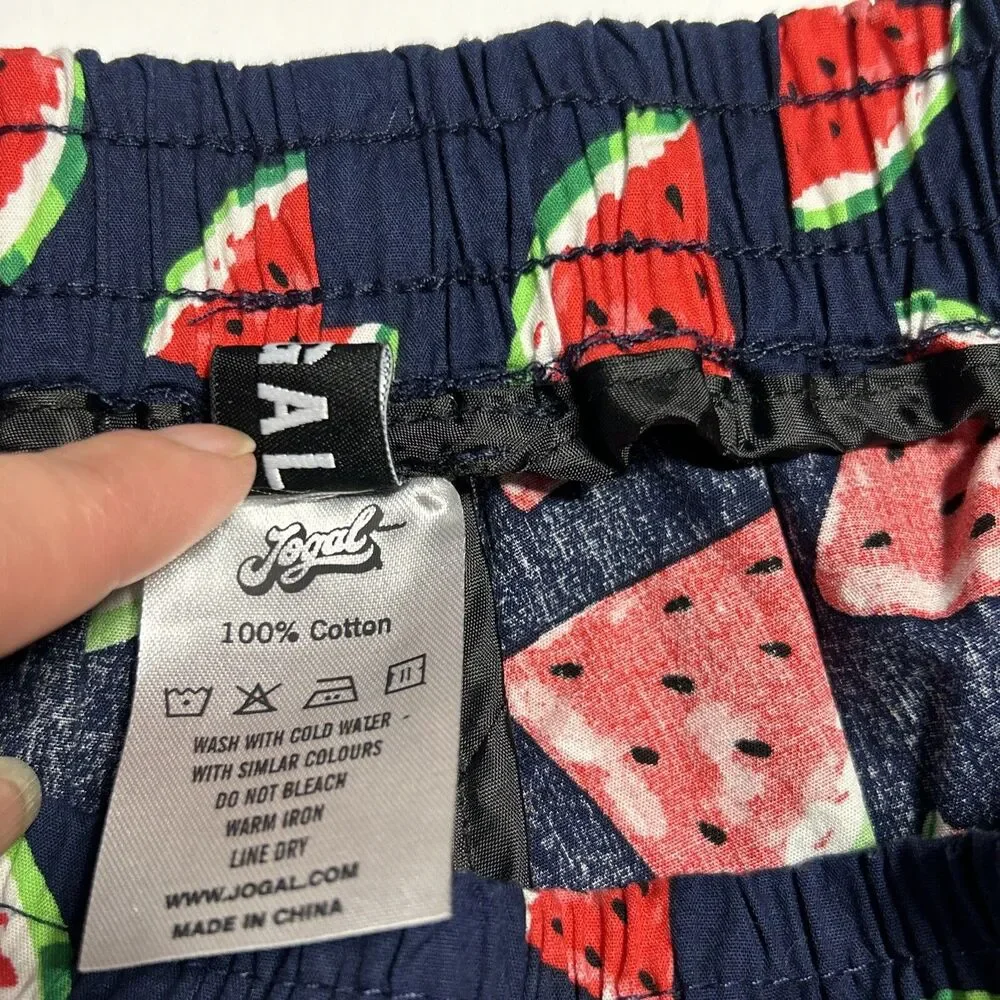 Jogal Watermelon Mens Shorts Sz Medium Navy Blue Red Drawstring Elastic Hawaiian